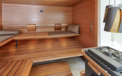 Private wellness area: AURA sauna in American walnut.