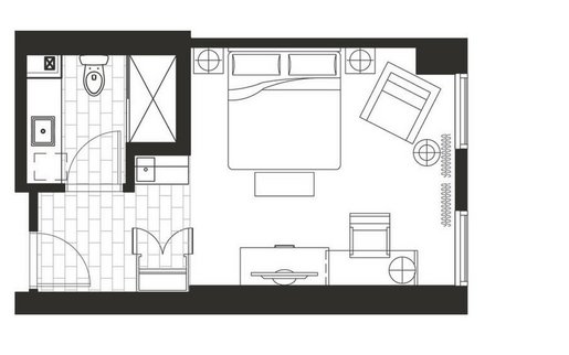 Floor plan of a hotel room