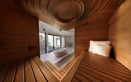 Sauna with floating loungers