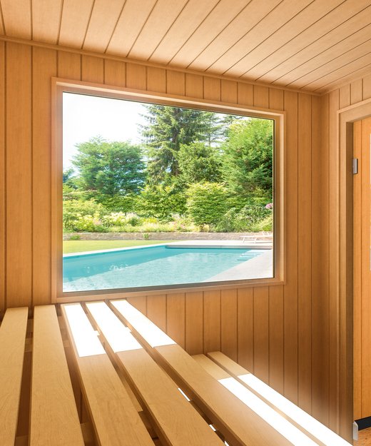 TORNI outdoor sauna with view from the panoramic window