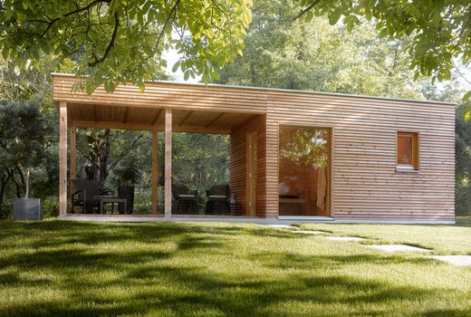 A garden sauna surrounded by natural ambience