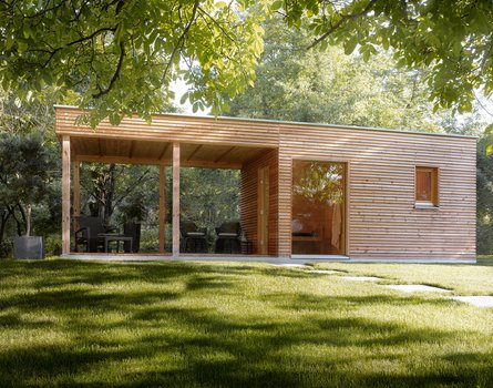 A garden sauna surrounded by natural ambience