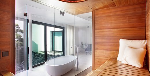 Sauna with glass front and view